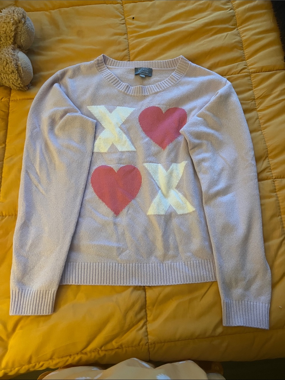 Girls' Lilac Knit Sweater with Pink Heart & Cream X Detail